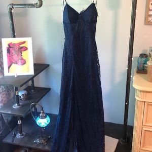 navy lace maxi dress with slit